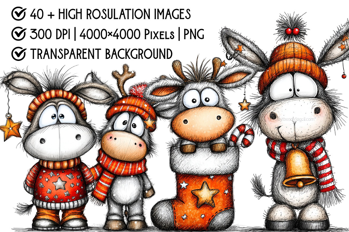 Whimsical Christmas Donkey Clipart, an Illustration by Pixels.Craft (Photo 4 of 6)