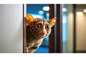 Tarsier peeking from behind a wall, a Business Photo by Igor Tichonow
