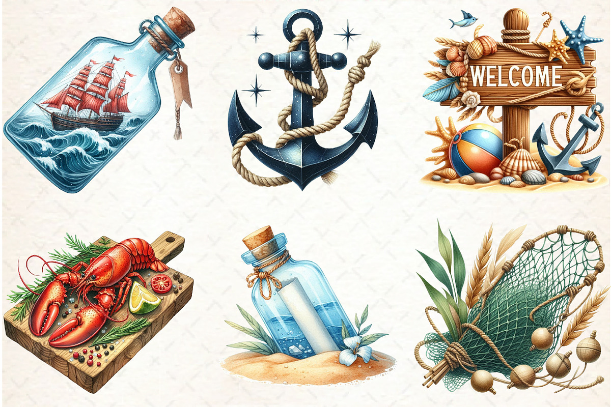 Watercolor Nautical Decor Clipart, an Illustration by Libby Wishes (Photo 7 of 7)