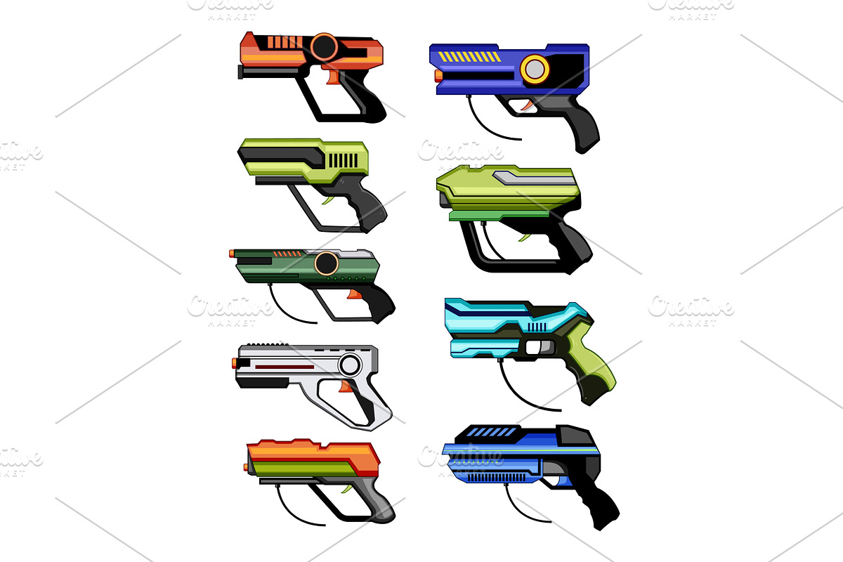 Laser tag game blasters collection, an Object Illustration by pikepicture
