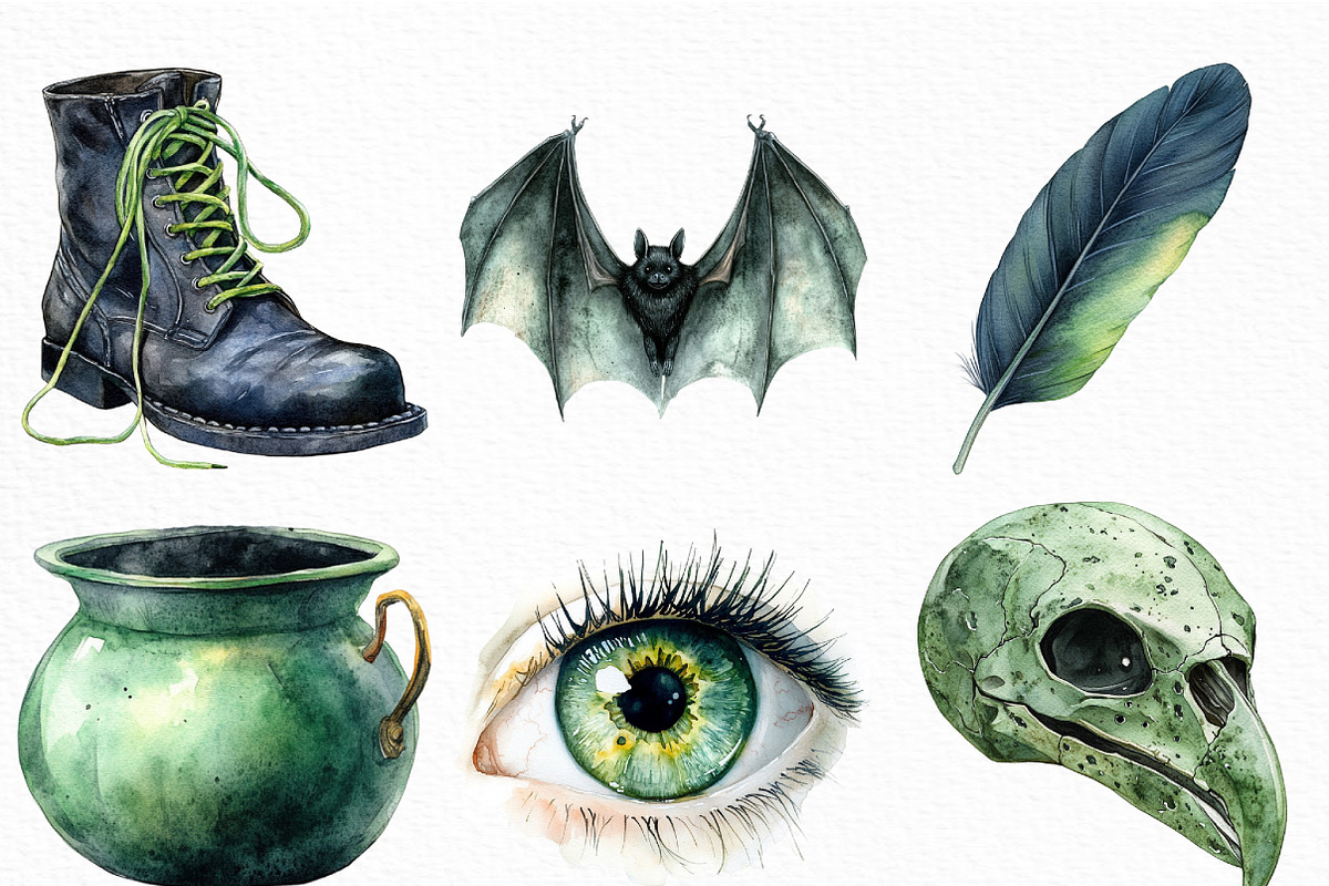 Black Green Halloween Clipart Bundle, an Illustration by Craft Nest (Photo 3 of 6)