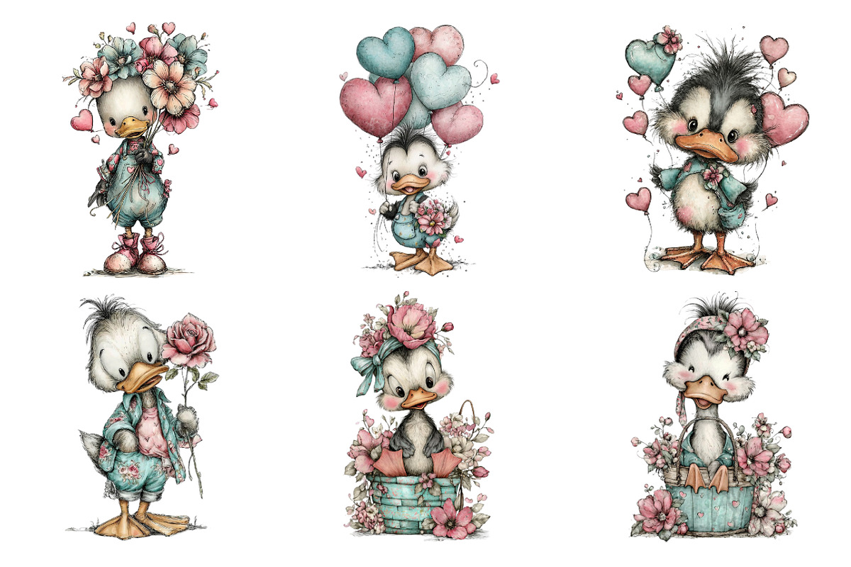 Quirky Valentine Day Duck Clipart, an Illustration by SinaCreation (Photo 3 of 11)