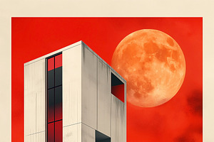 A striking modern architectural design stands against a vibrant, a Decorative Illustration by ImageMir