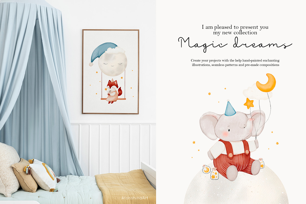 Magic dreams watercolor collection, an Animal Illustration by AfonshinaArt (Photo 2 of 12)