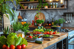 Fresh vegan dishes in the kitchen, a Food & Drink Photo by AlyaAnd