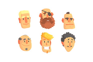 Man Avatars Vector Set. Face Social, a Person Illustration by TopVectors
