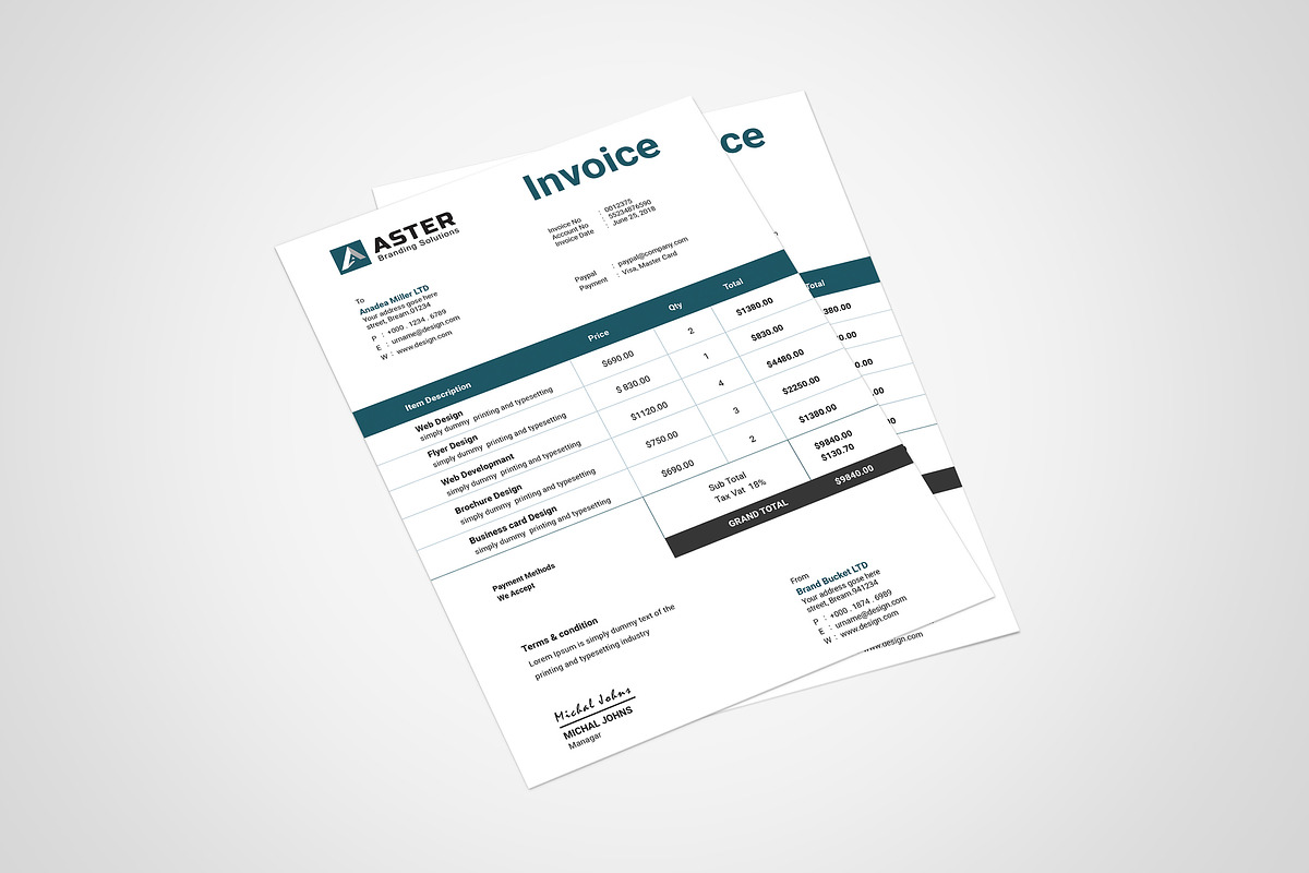 Clean Invoice, a Stationery Template by UI_Expert