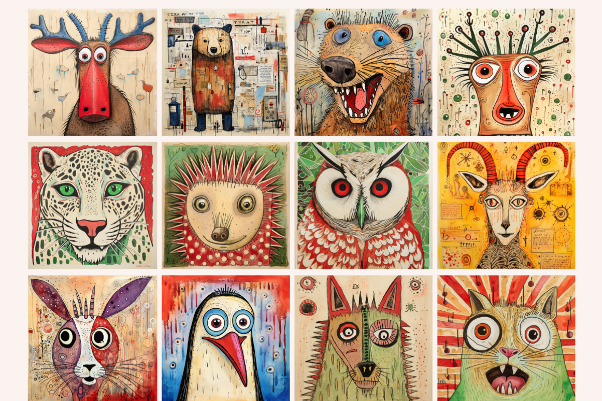 Mixed Media Abstract Winter Animals, an Animal Illustration by PrintHaven Designs (Photo 6 of 9)