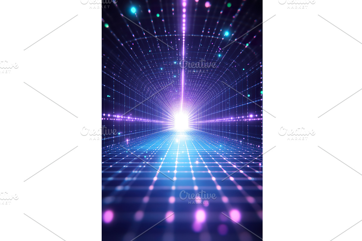 Futuristic neon tunnel with glowing, an Illustration by Lermont51