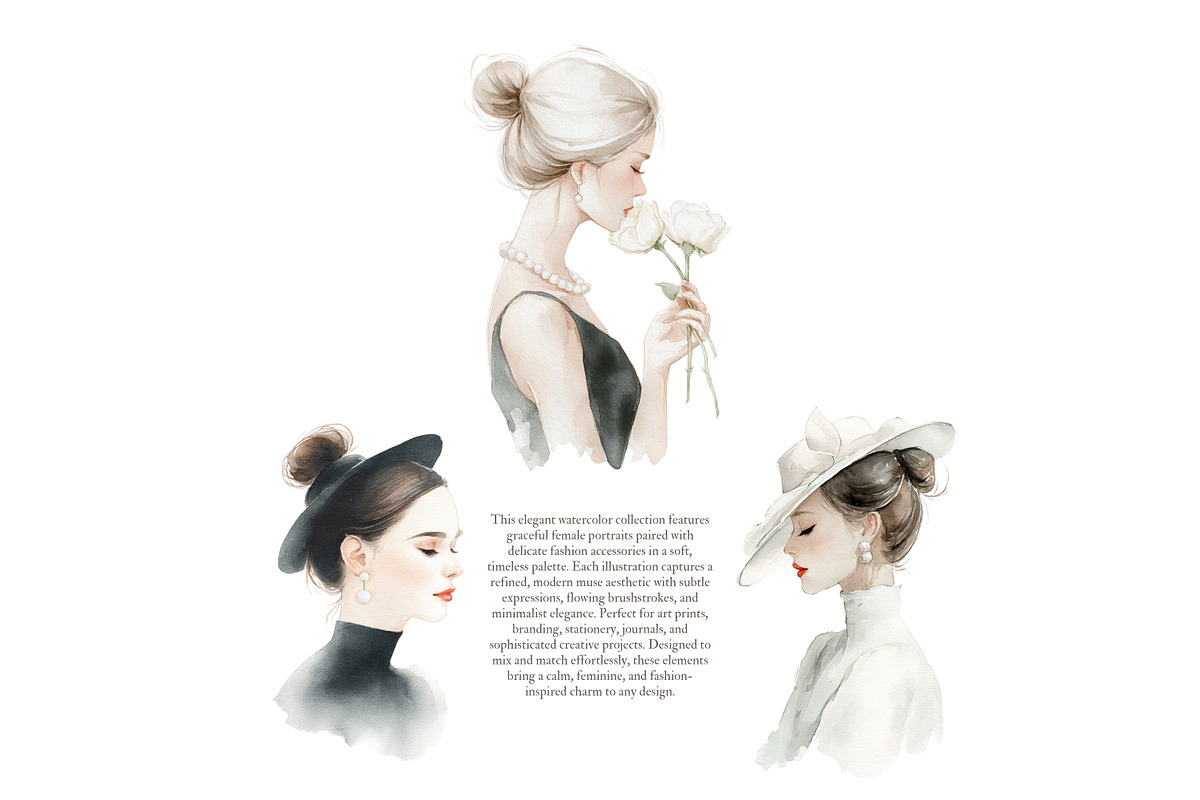 modern watercolor women portraits, a Decorative Illustration by Patishop Art (Photo 5 of 9)