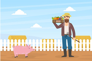 Male Farmer Holds Box of Vegetables, an Object Illustration by TopVectors