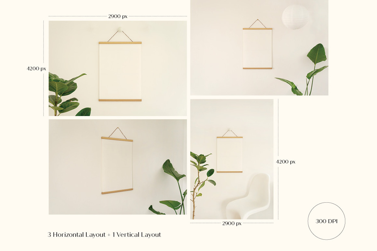 Poster Mockup SET with Wood Hanger, a Print Template by LOPEstudio (Photo 2 of 8)