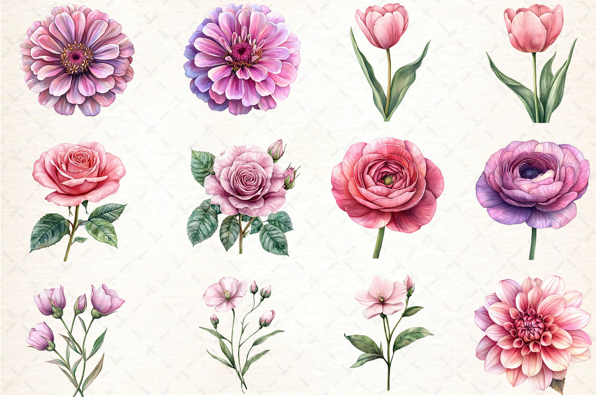 Dusty Pink Flowers Clipart, an Illustration by DreamCafeArt (Photo 4 of 7)