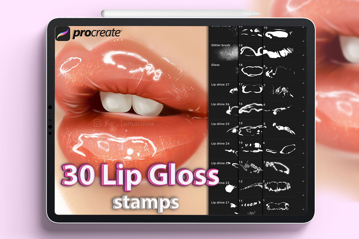 Procreate Realistic Lip Gloss stamps, a Brush Add-On by KsTumanova (Photo 1 of 2)