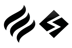 Abstract black corporate logo set with modern geometric and flowing wave icons, a Photo by AS photostudio