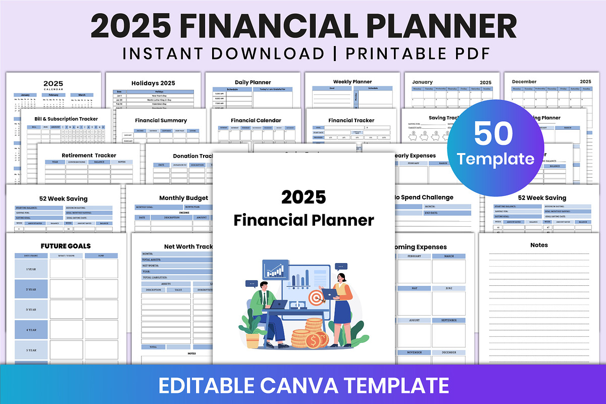 2025 Financial Planner For Canva, a Stationery Template by Shumaya (Photo 1 of 6)