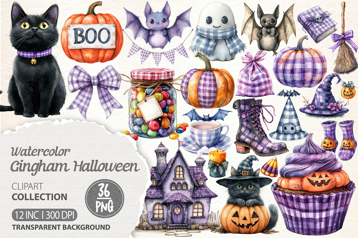 Gingham Halloween Clipart, an Illustration by Dream Creation (Photo 1 of 7)