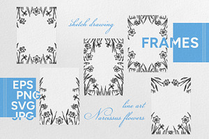 Narcissus LineArt Sketch Clipart Set