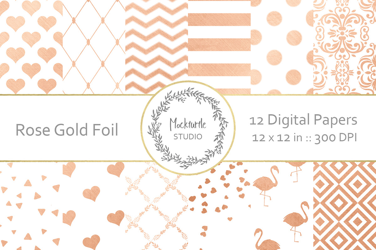 Rose Gold Pattern digital paper, a Pattern Graphic by MockTurtleStudio