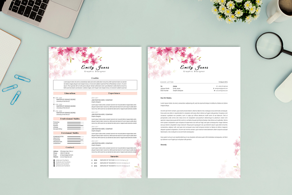 Water Color CV-Resume Tempalate *C, a Resume Template by Showy68 Template (Photo 1 of 3)