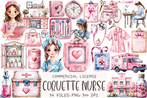 Watercolor Coquette Nurse Clipart, an Illustration by OK Design