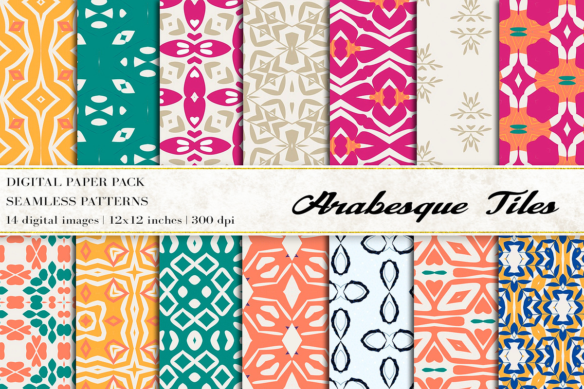 Arabesque Tiles Digital Papers, a Pattern Graphic by BonaDesigns