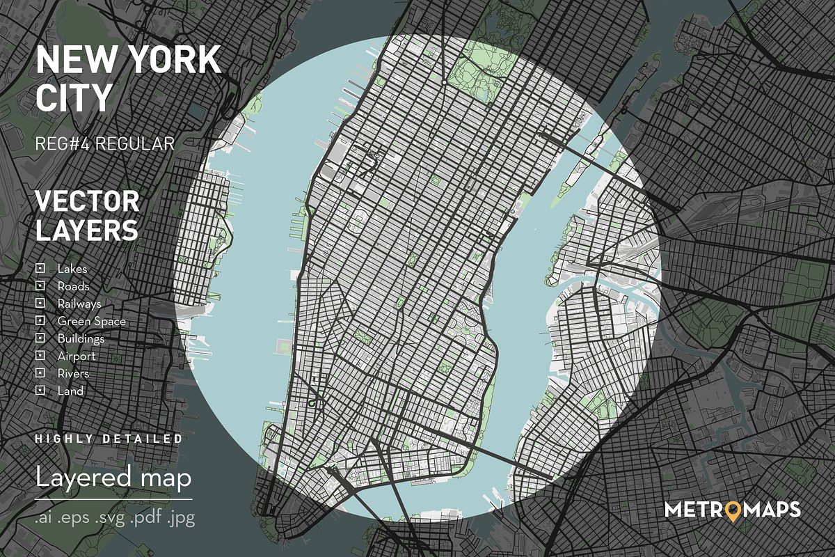 New York Map – Regular / Regular, an Illustration by MetroMaps