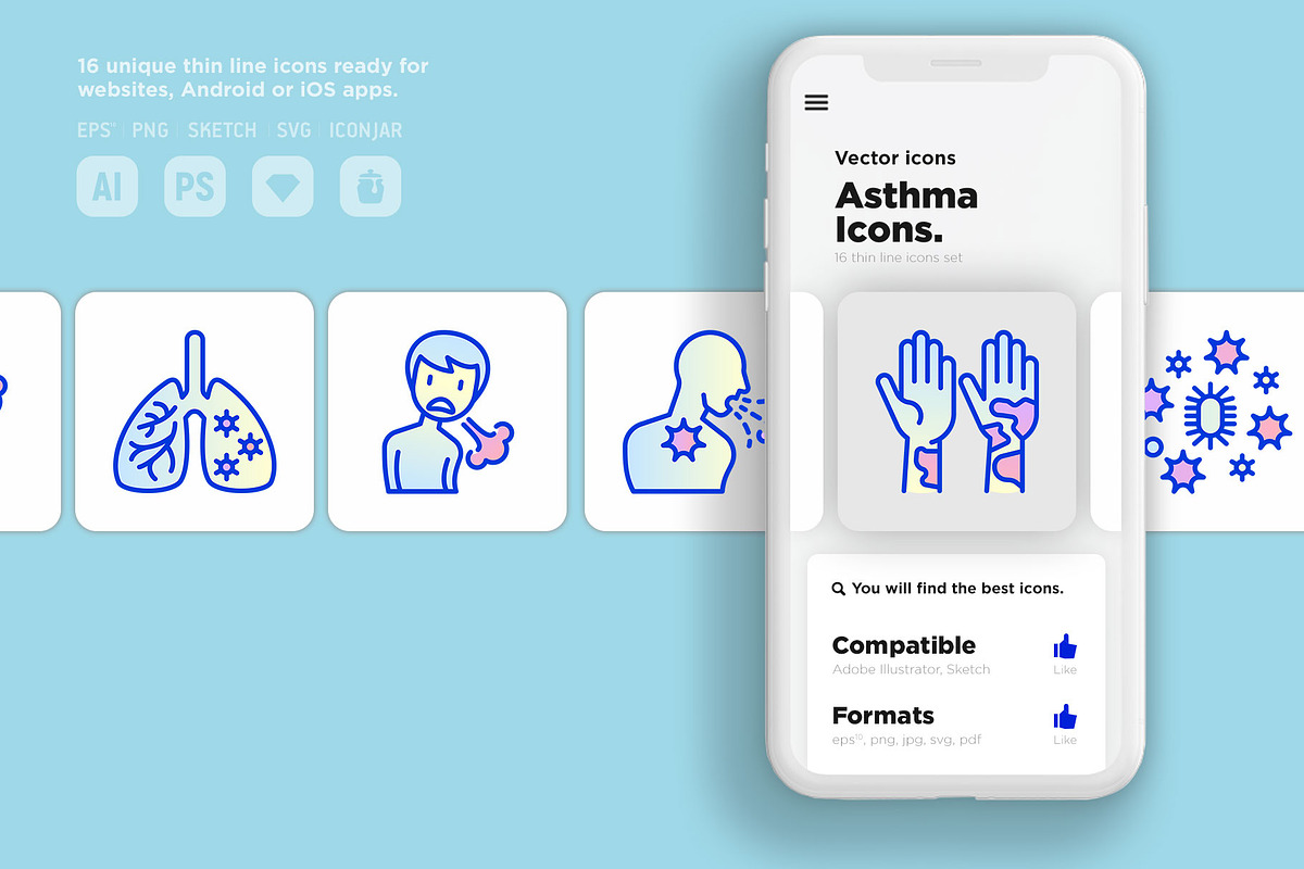 Asthma | 16 Thin Line Icons Set, an Outline Icon by Alex Blogoodf (Photo 10 of 12)