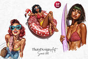Rockabilly Summer Girls Clipart Set, a Person Illustration by ThatsDesignArt (Thumbnail 10 of 10)