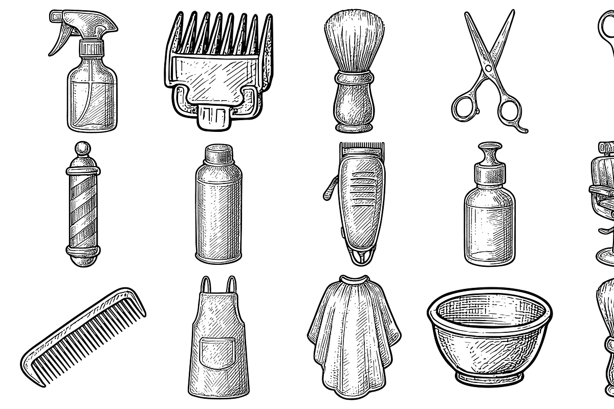 Hand Drawn Barber Shop Tools, an Illustration by Sempu