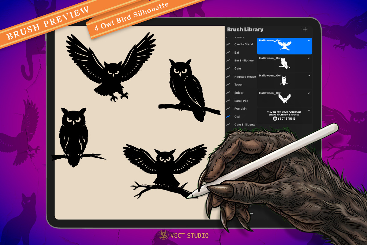 13 Spooky Animals Stamp Brushes, a Brush Add-On by vectstudio (Photo 3 of 10)