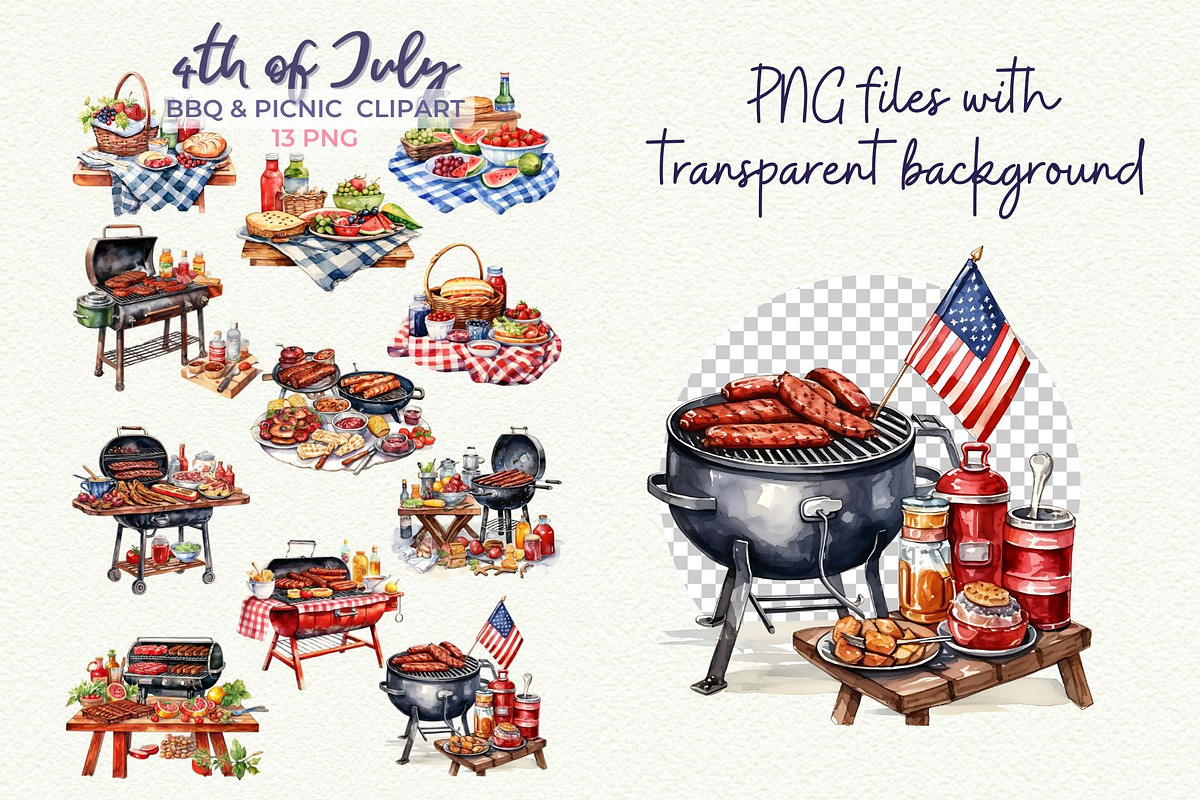 4th of July Clipart Bundle PNG, a Seasonal Illustration by Anna Design Studio (Photo 3 of 11)
