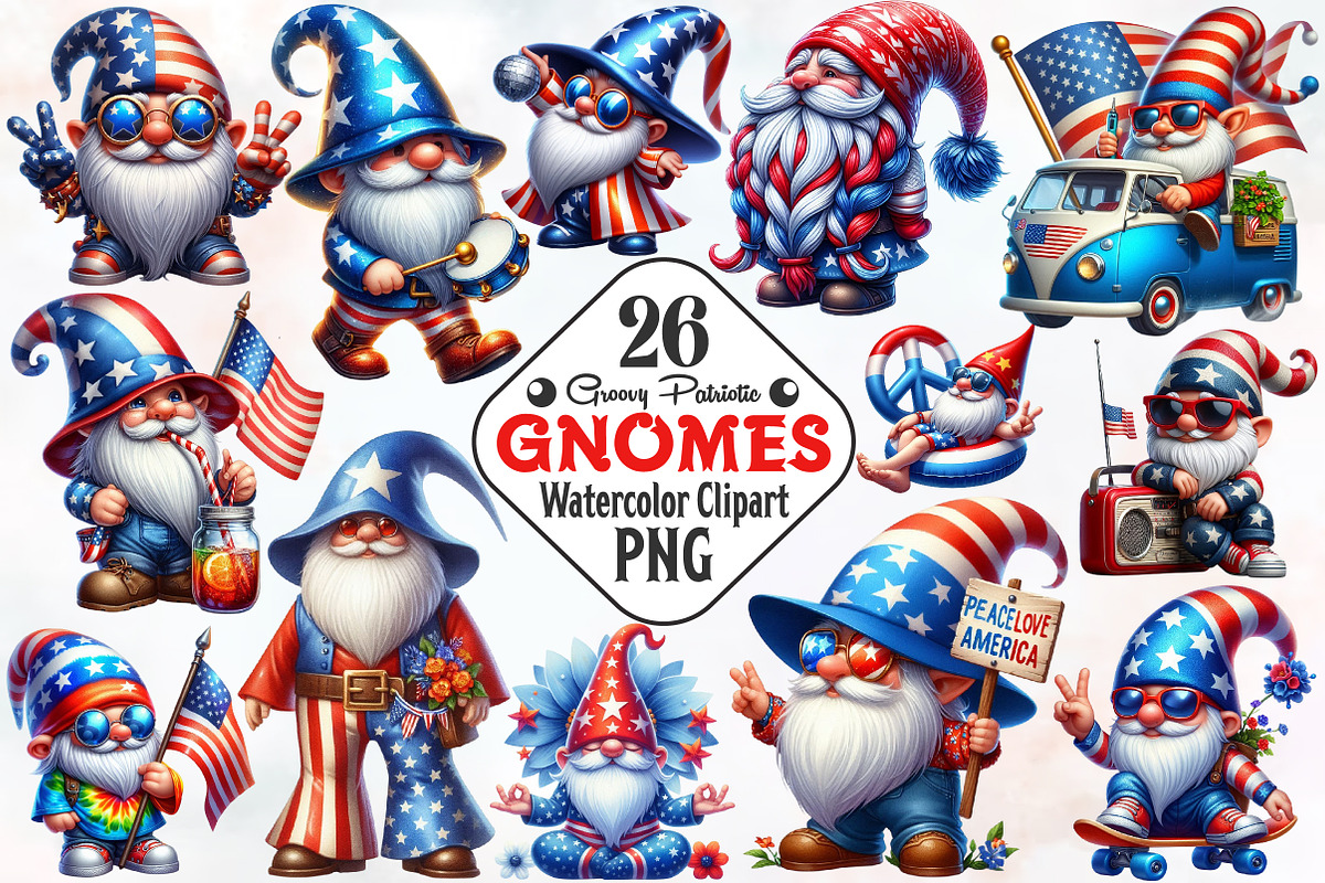 Groovy Patriotic Gnome Clipart, an Illustration by RobertsArt (Photo 1 of 7)