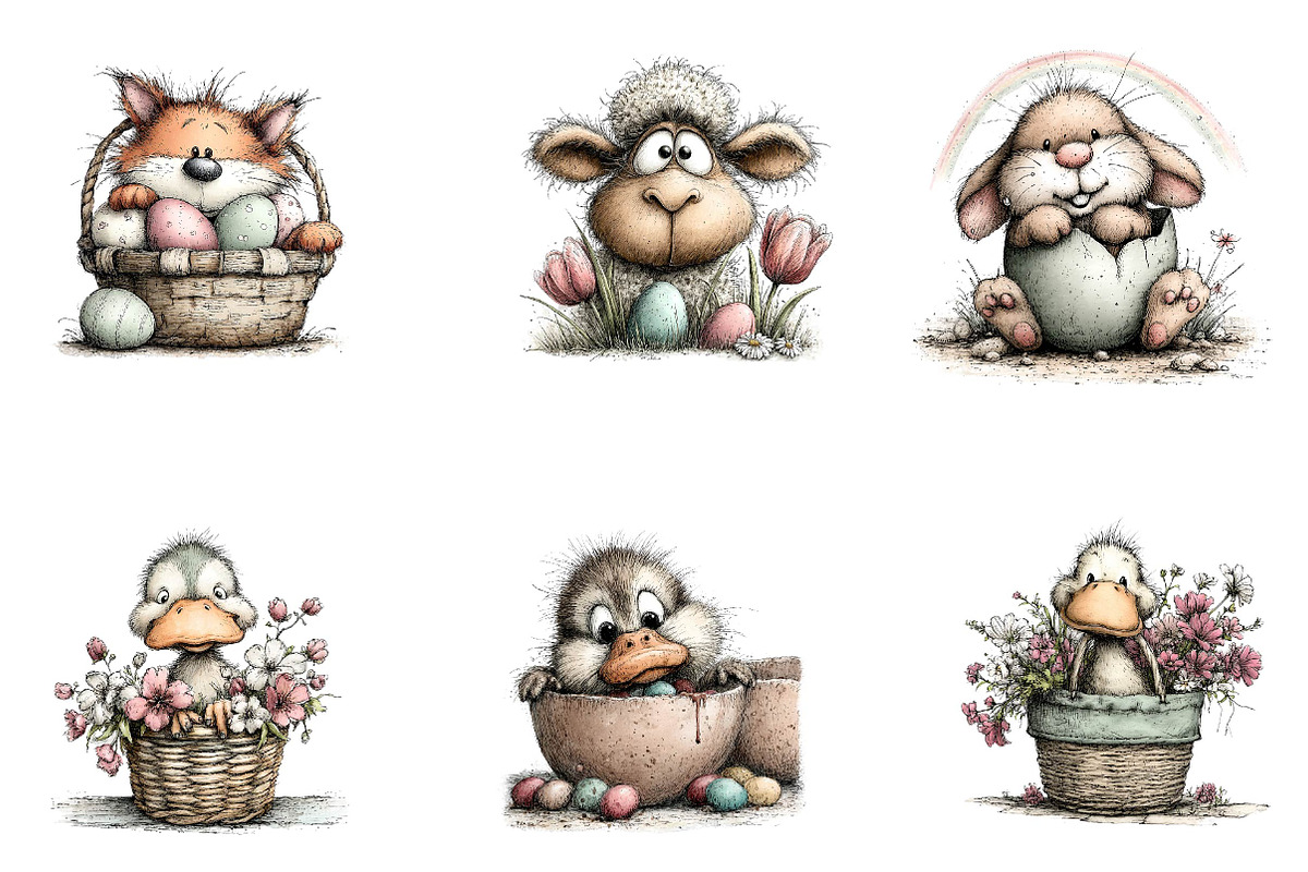 Cute peeking Easter animals clipart, an Illustration by CreationArt (Photo 7 of 7)