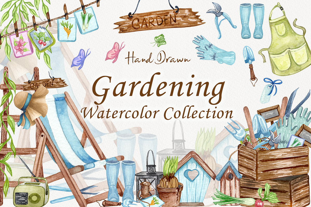 Gardening Watercolor Set, a Seasonal Illustration by BarvArt (Photo 1 of 14)