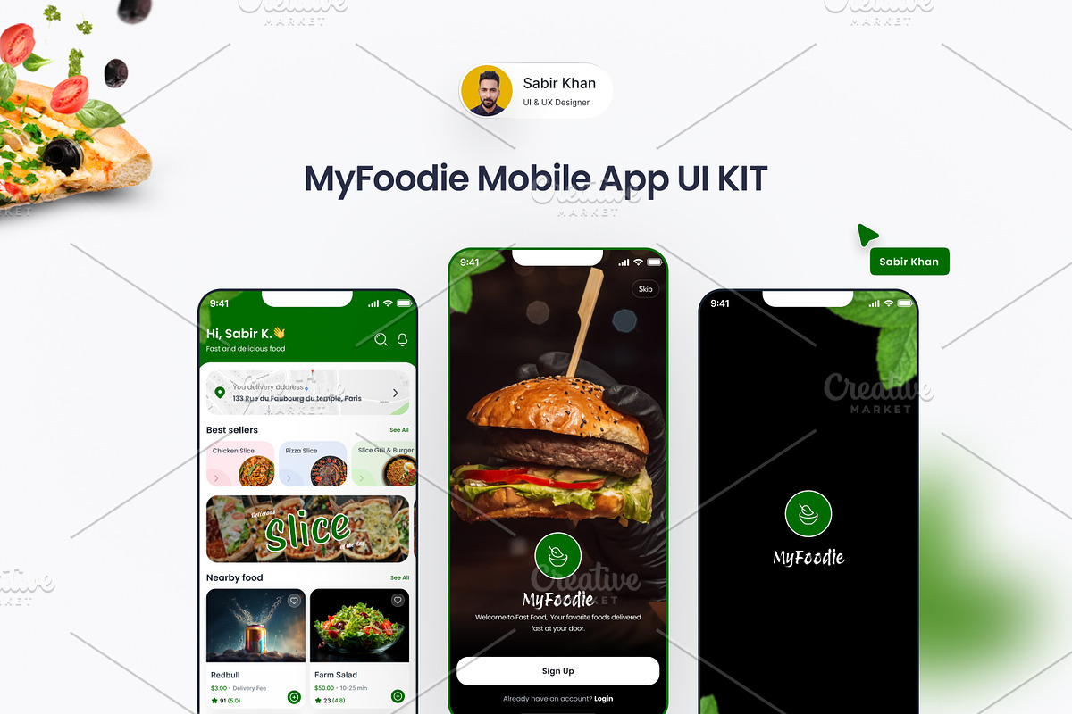 MyFoodie Mobile App UI Kit Design, an UI Kit Template by DesignBox (Photo 1 of 2)