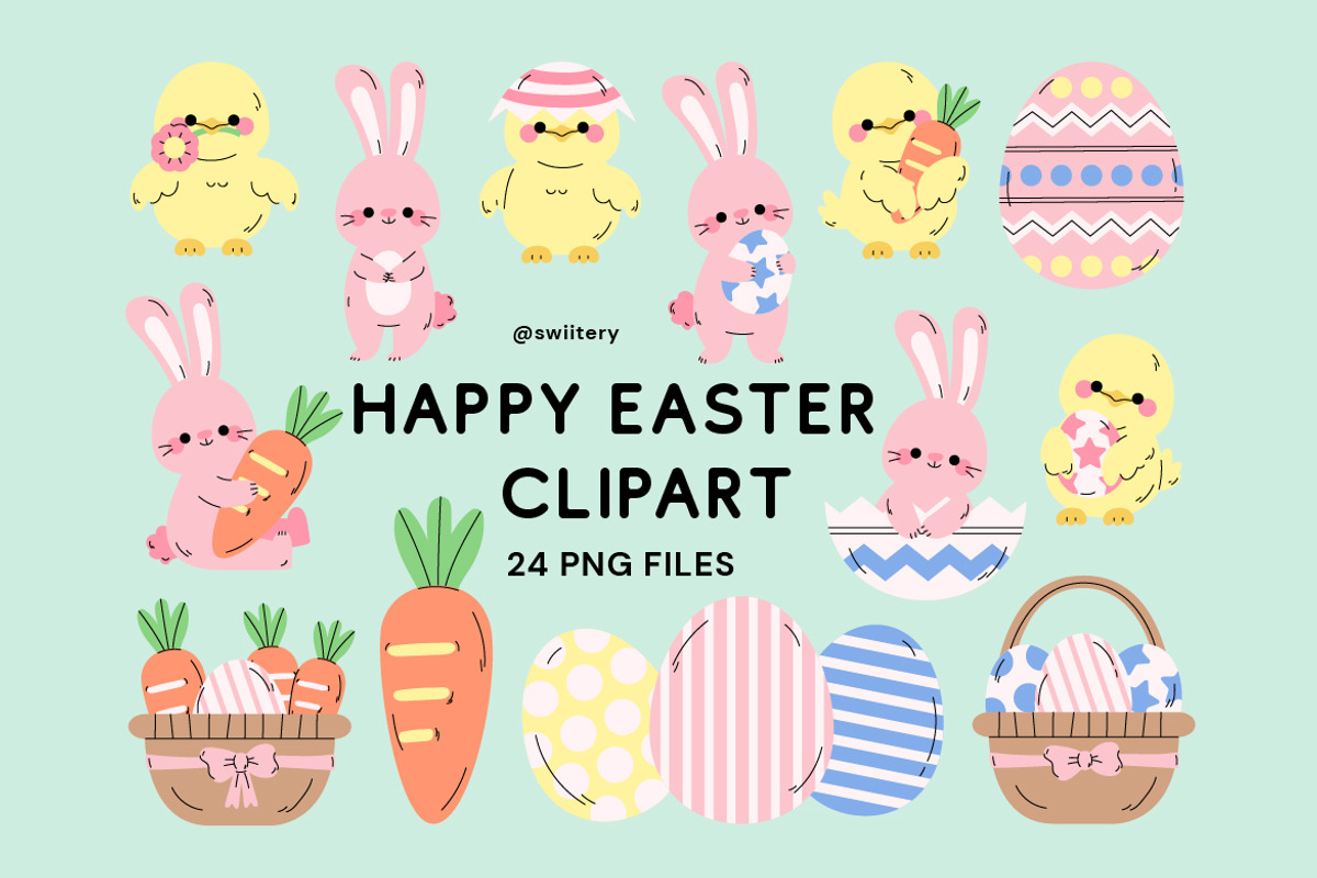 Happy Easter Clipart - Swiitery, a Seasonal Illustration by Iconixar & Friends (Photo 1 of 2)