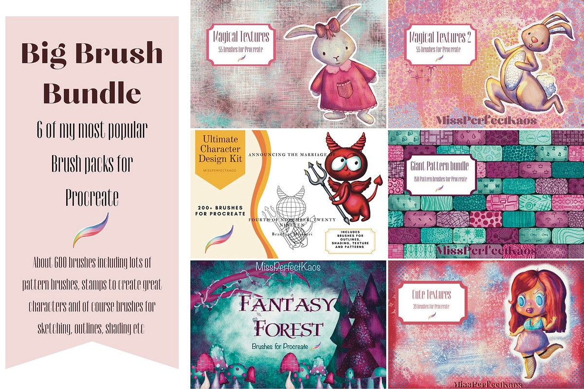 Brush Bundle - 600 Procreate Brushes, a Brush Add-On by MissPerfectKaos (Photo 1 of 4)