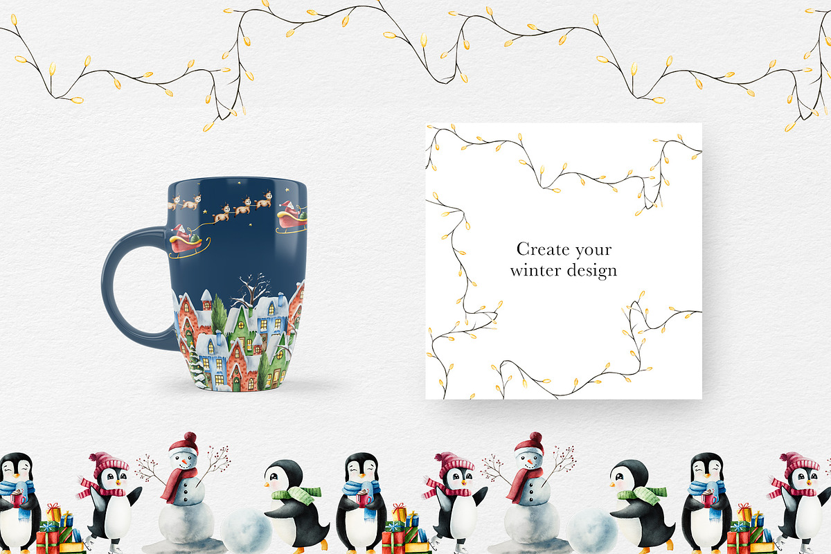 Watercolor Winter Penguin Village, an Illustration by Navenzeles (Photo 6 of 11)
