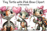 Tiny Turtle with Pink Bow Clipart, an Illustration by Daily.Designs (Thumbnail 1 of 6)