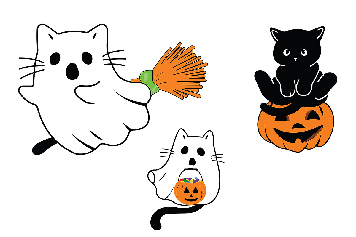 Cute cat Halloween stickers pack, a Decorative Illustration by kamalrawat_gd (Photo 2 of 4)