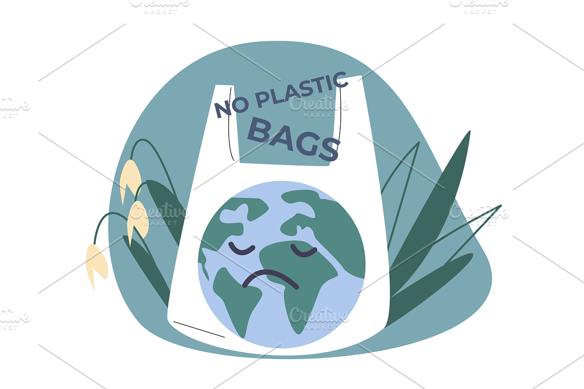 No plastic bags concept. Sad planet, an Illustration by Valerie Bodnar