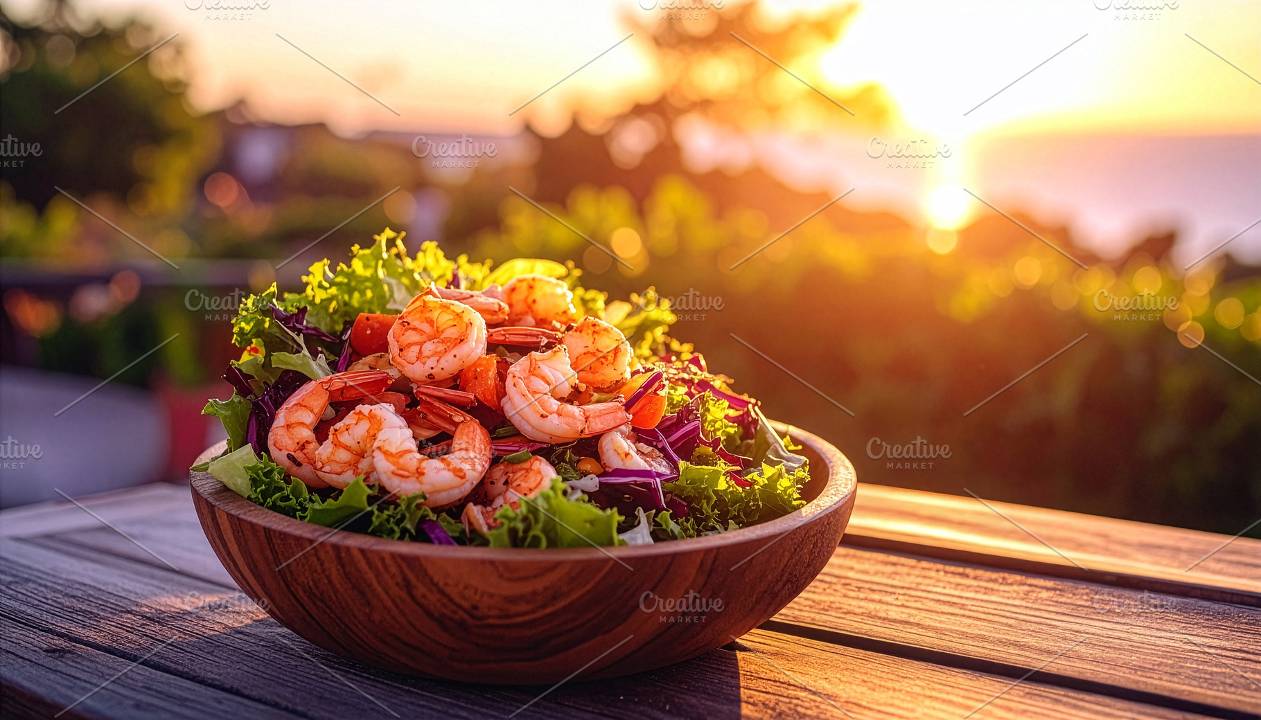 Vibrant shrimp salad with fresh greens and colorful vegetables, lightly dressed, a Food & Drink Photo by DutchDigitalDesign