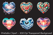 Retro Beach Heart Watercolor Clipart, an Illustration by RobertsArt (Thumbnail 3 of 7)