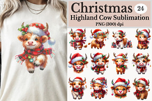 Cute Christmas Highland Cow Clipart, an Illustration by Rose Art