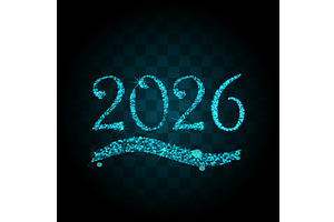 Blue particles wave in form of 2026, an Illustration by piter.goskov
