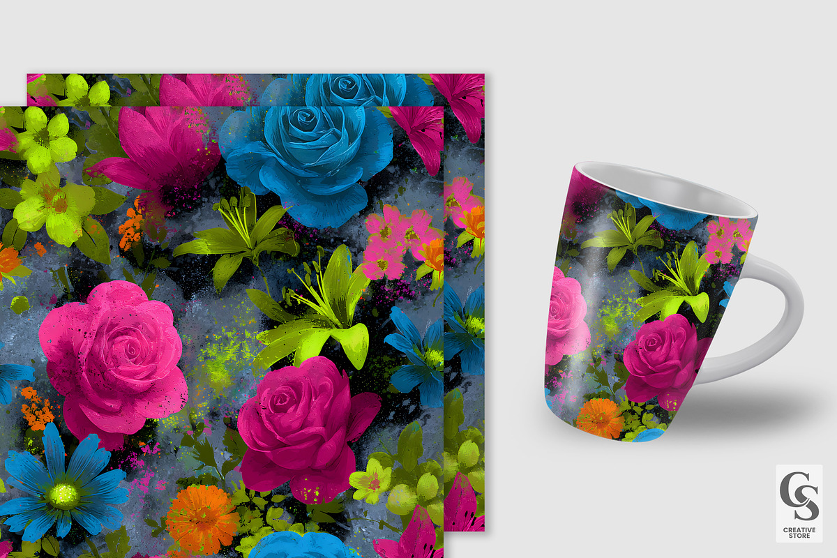 Graffiti Neon Flowers Digital Paper, a Pattern Graphic by Creative Store (Photo 2 of 5)