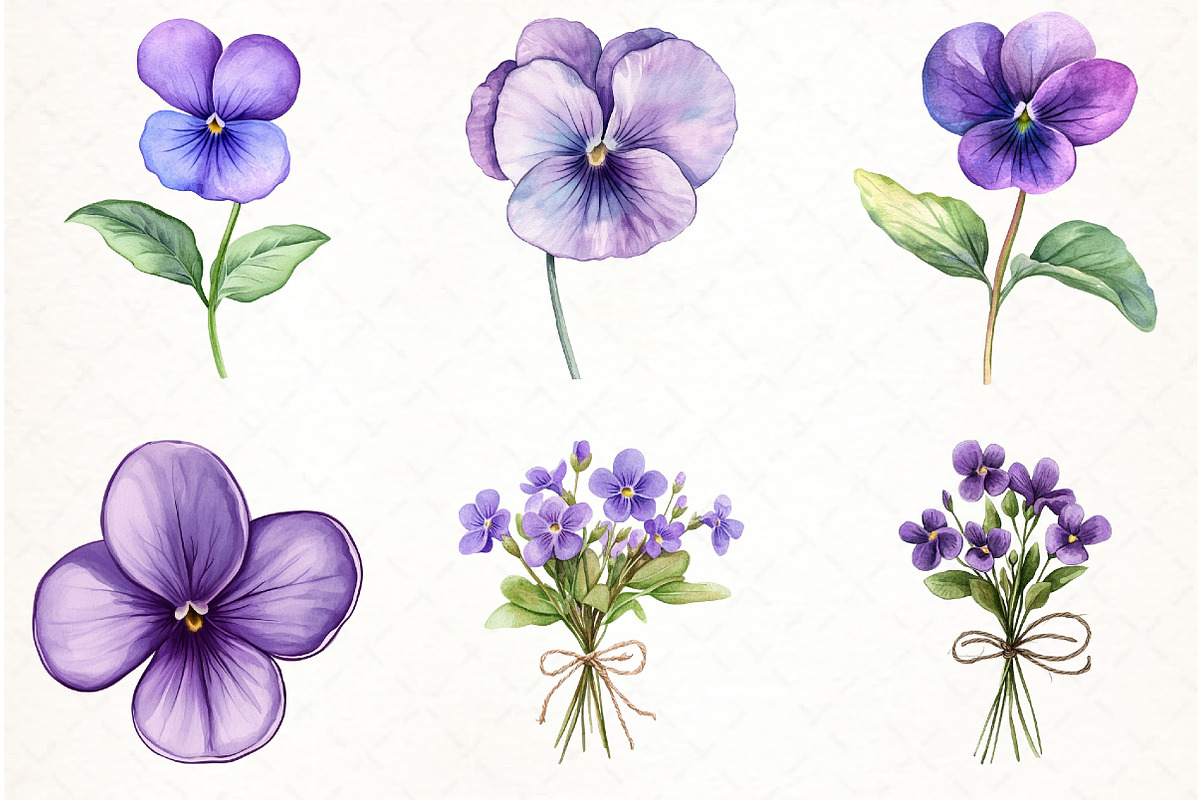 Violet Flower Watercolor Clipart, an Illustration by Watercolor design (Photo 3 of 4)