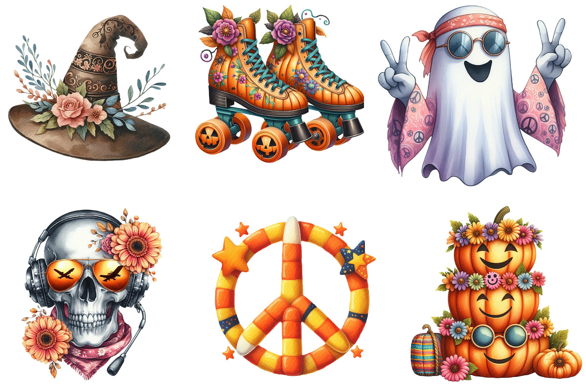 Groovy 70s Halloween Clipart, an Illustration by DreamArtGraphic (Photo 5 of 5)