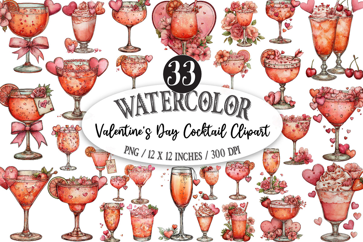 Valentine's Day Cocktail Clipart, an Illustration by Designking (Photo 1 of 5)